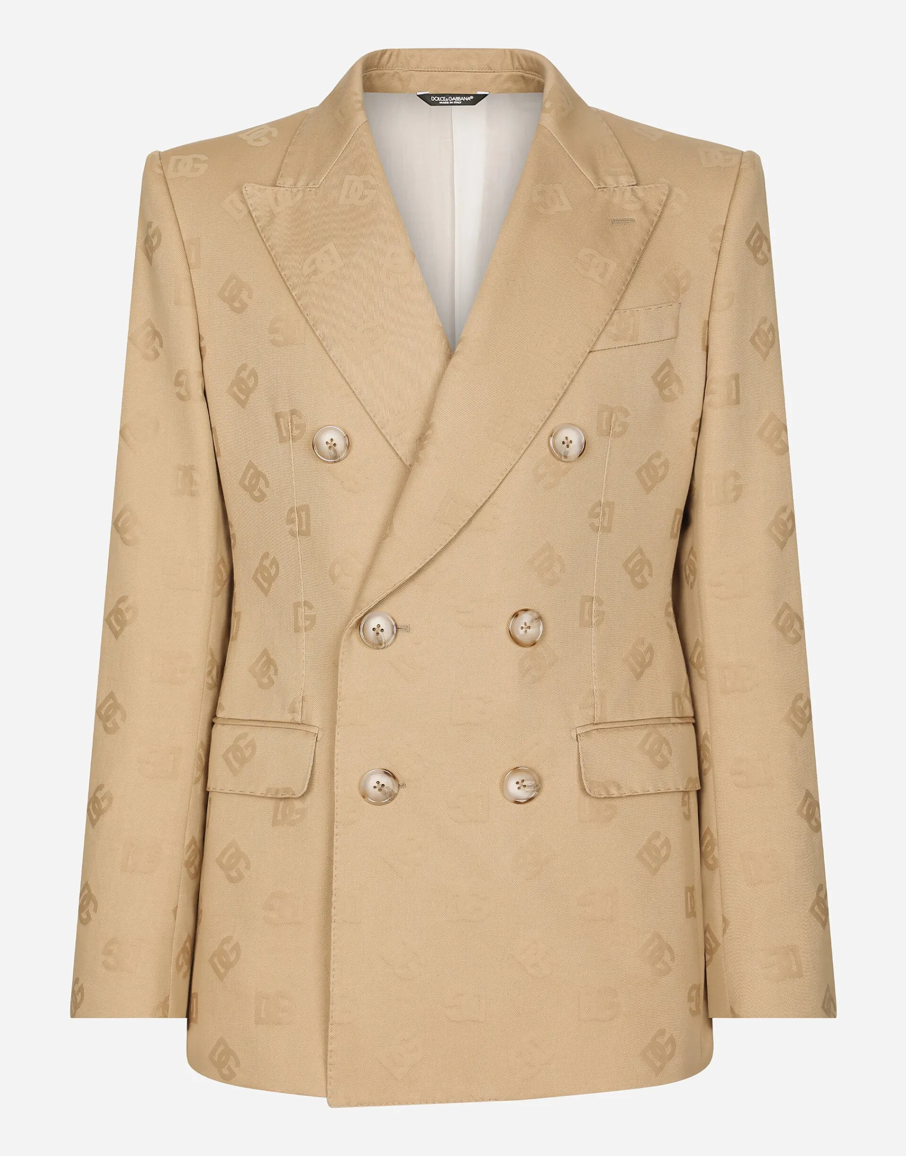 Tailored double-breasted cotton jacket with jacquard DG details