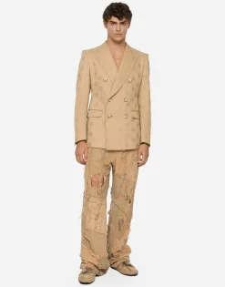 Tailored double-breasted cotton jacket with jacquard DG details
