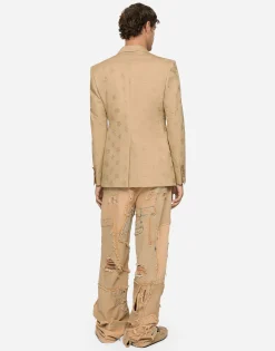 Tailored double-breasted cotton jacket with jacquard DG details