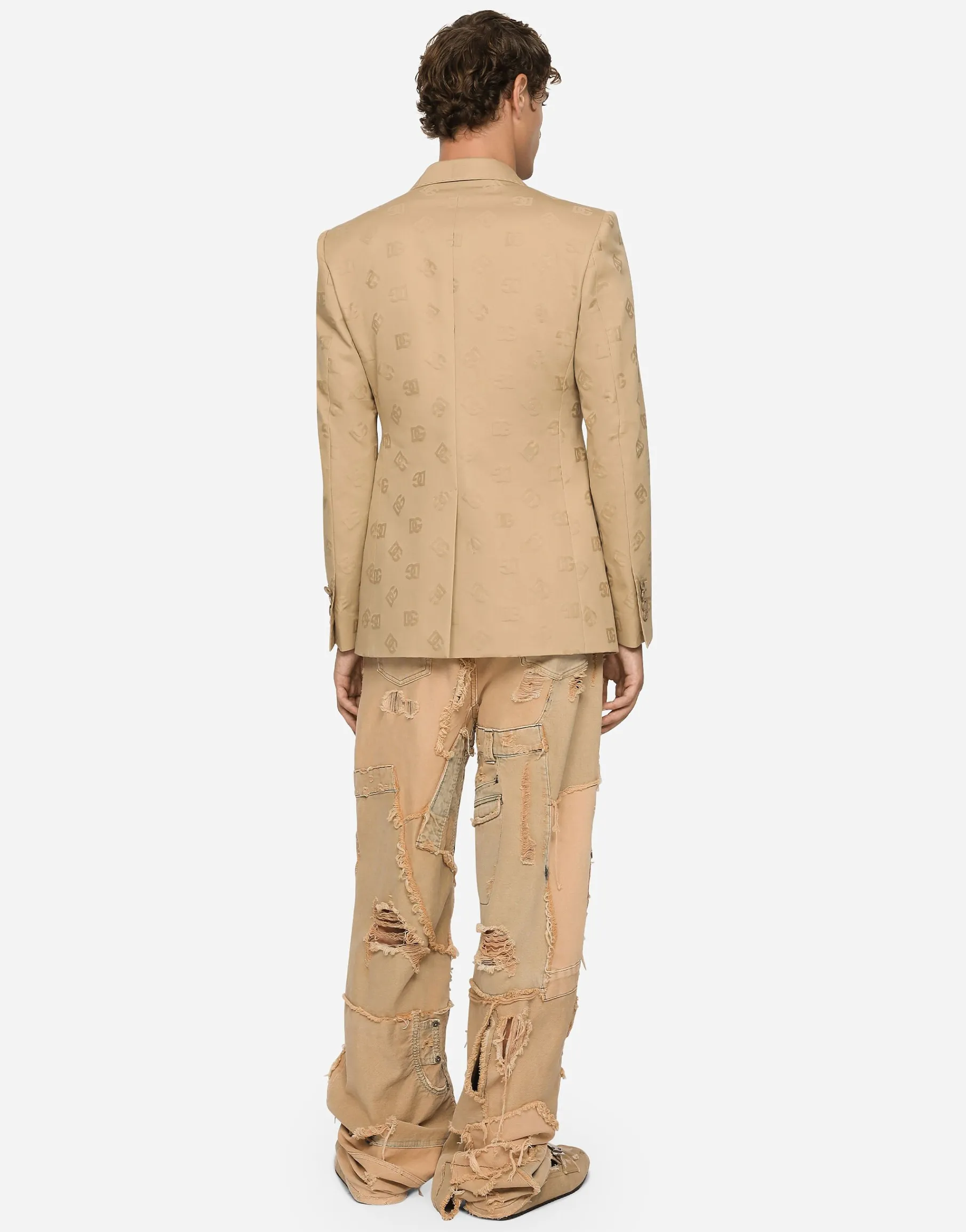 Tailored double-breasted cotton jacket with jacquard DG details