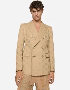 Tailored double-breasted cotton jacket with jacquard DG details