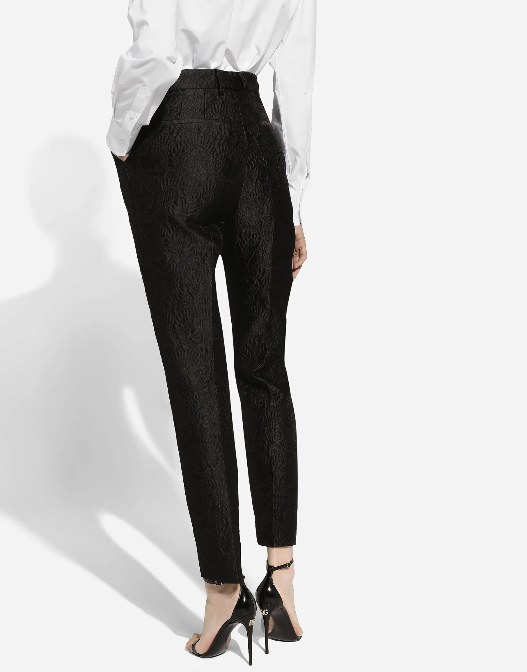 Tailored floral jacquard pants