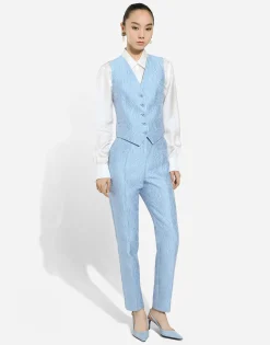 Tailored floral quilted jacquard pants