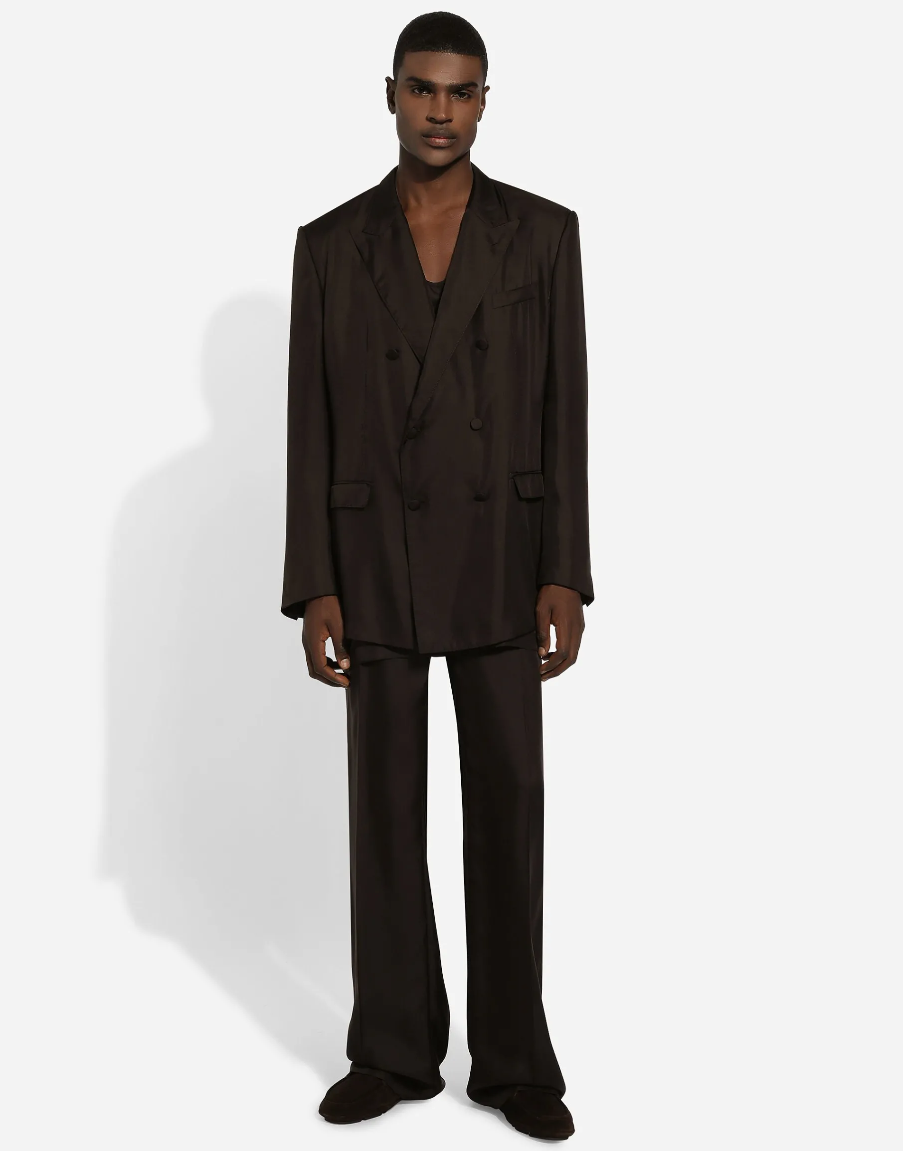 Tailored silk pants with darts