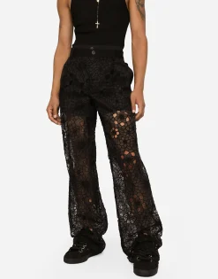 Tailored stretch broderie anglaise pants