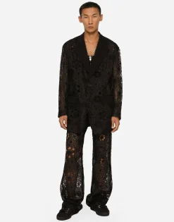 Tailored stretch broderie anglaise pants