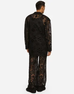 Tailored stretch broderie anglaise pants