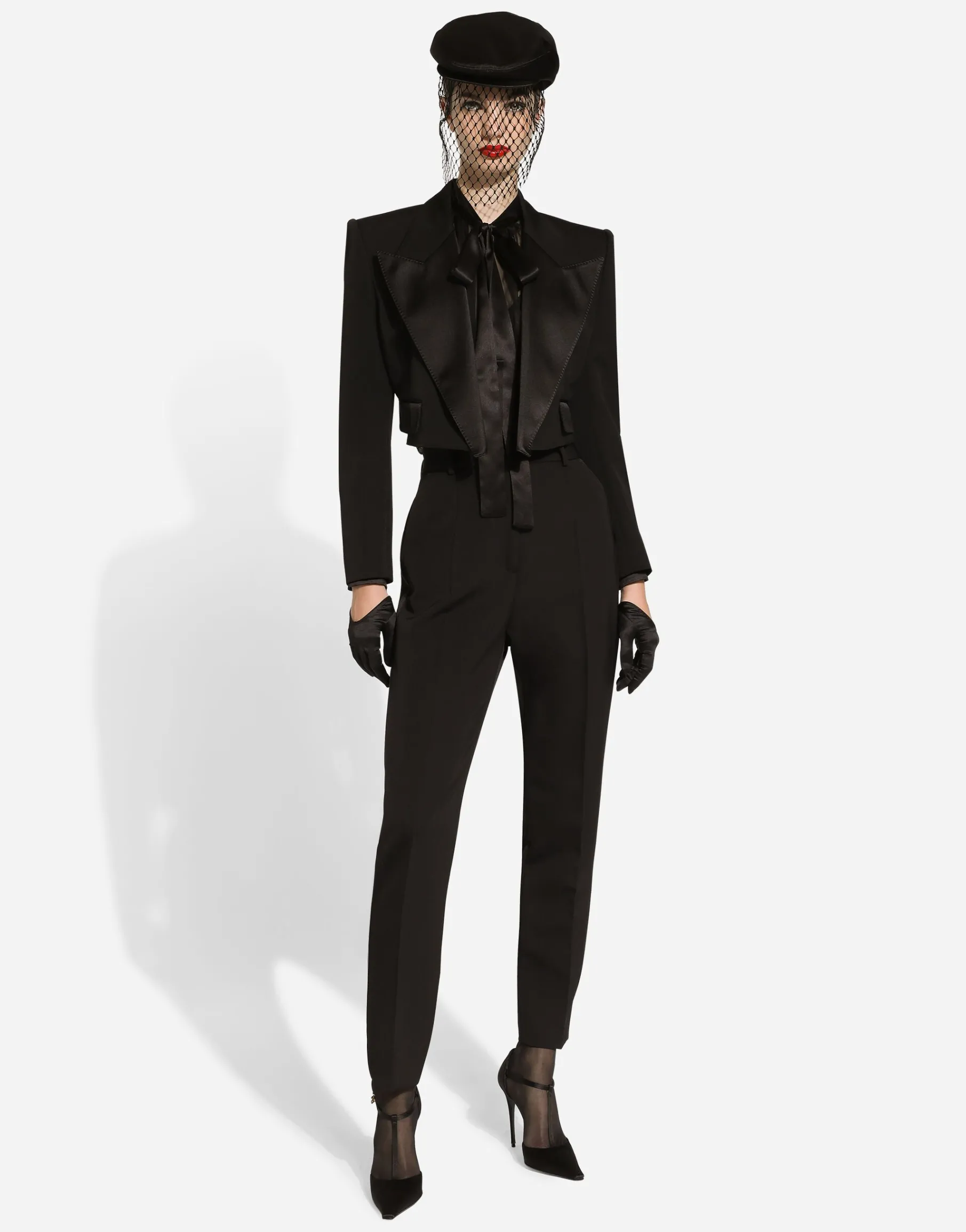 Tailored wool gabardine tuxedo pants