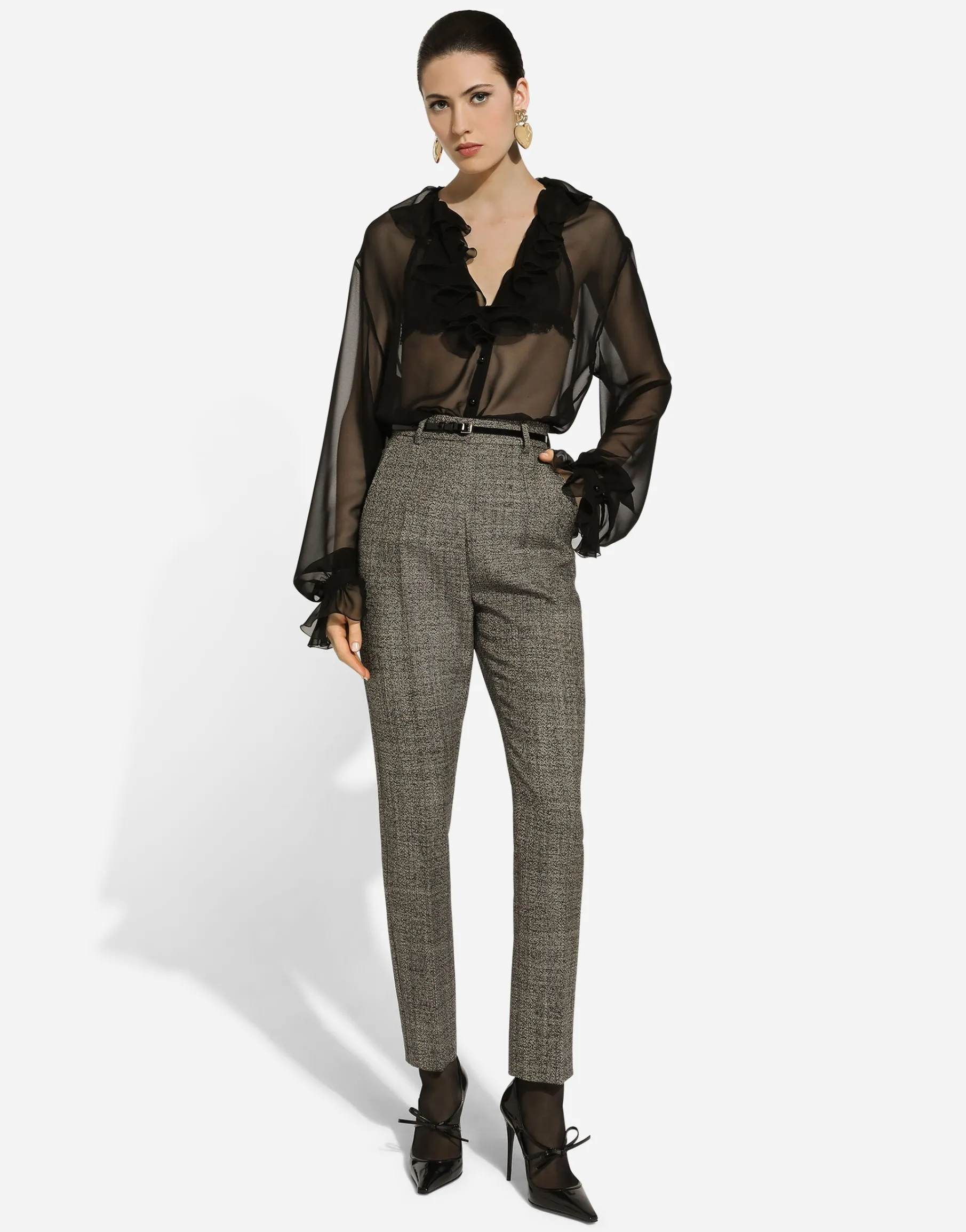 Tailored wool micro-tweed pants