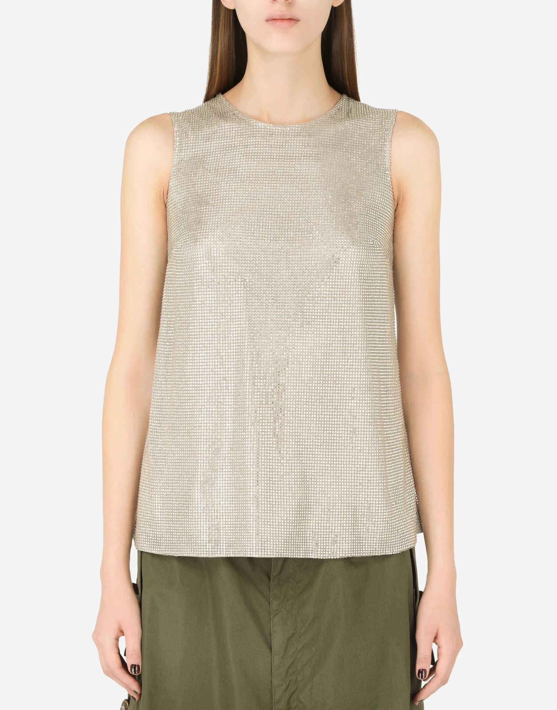 Tank top with fusible rhinestones