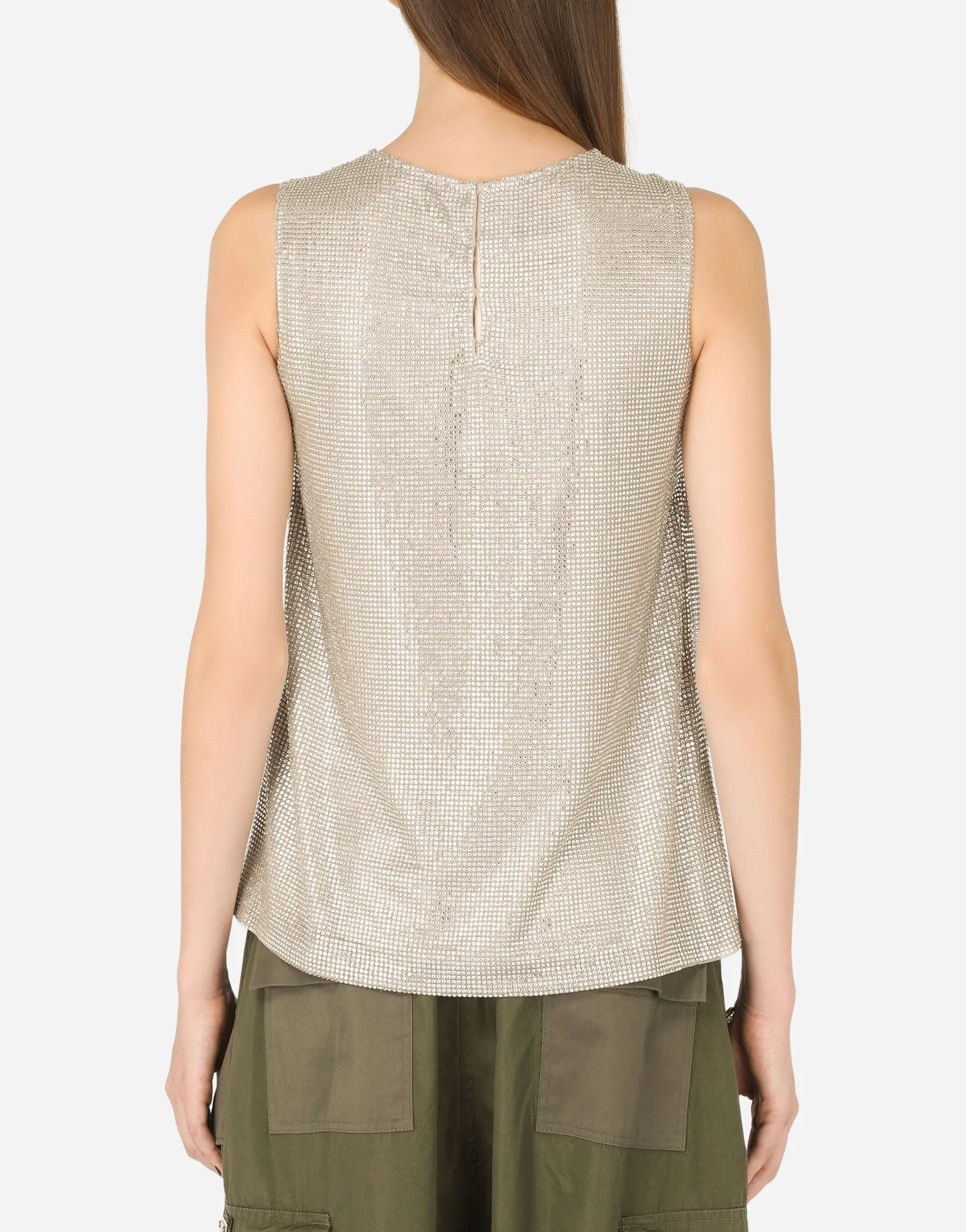 Tank top with fusible rhinestones