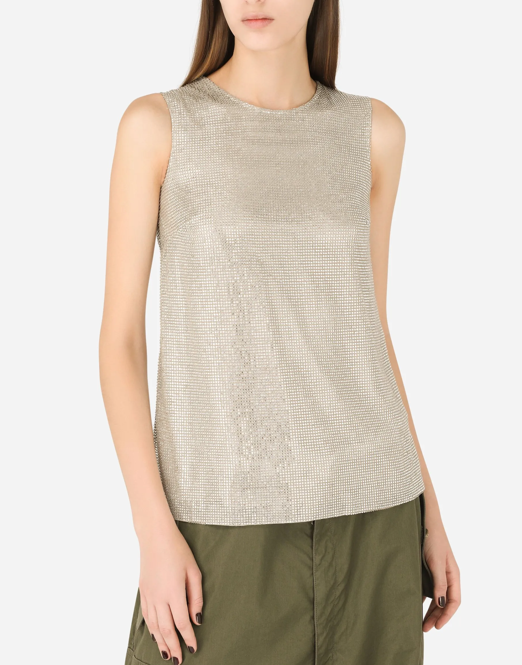 Tank top with fusible rhinestones