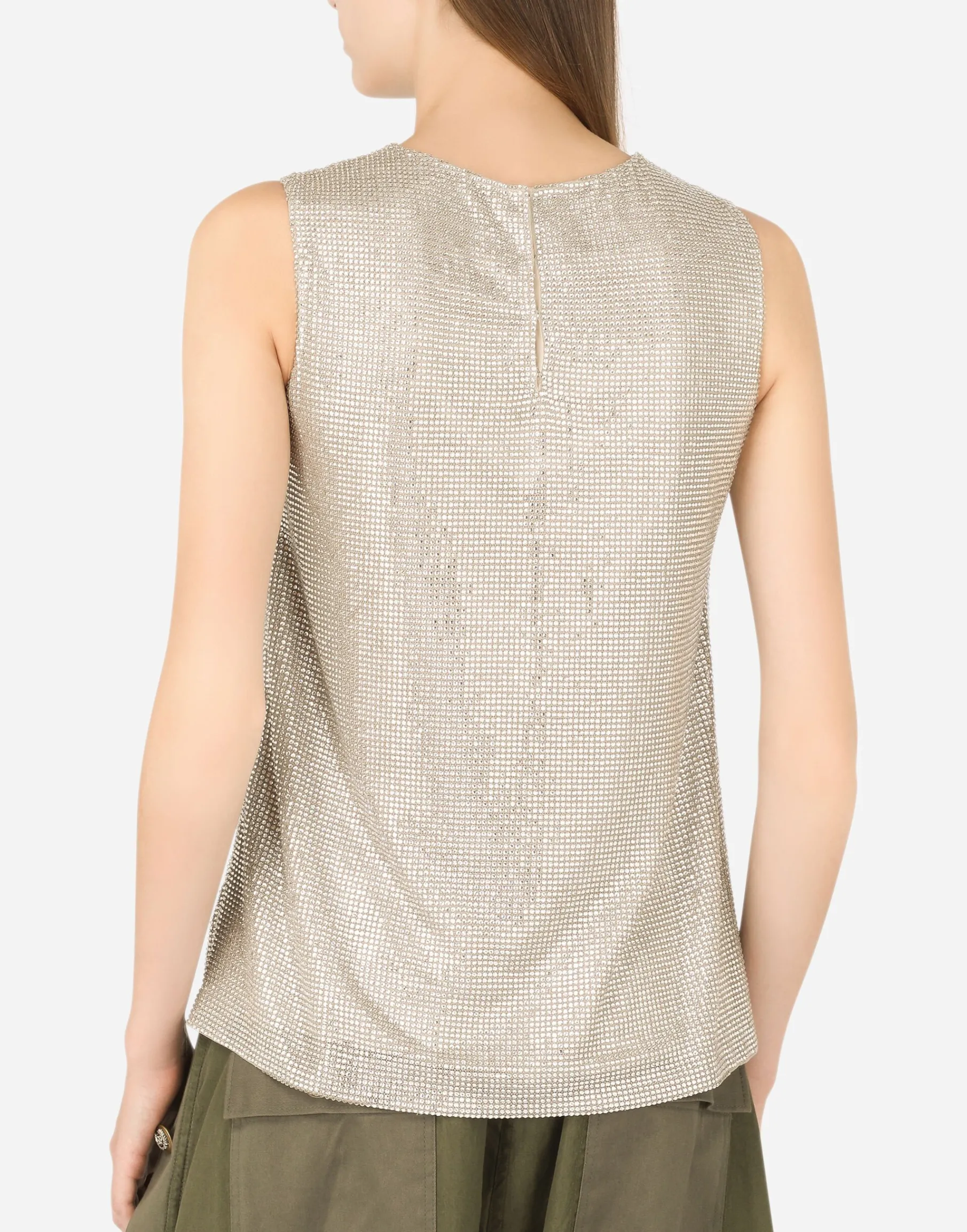 Tank top with fusible rhinestones
