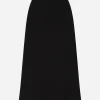 Technical crepe calf-length skirt with slit