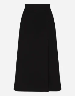 Technical crepe calf-length skirt with slit