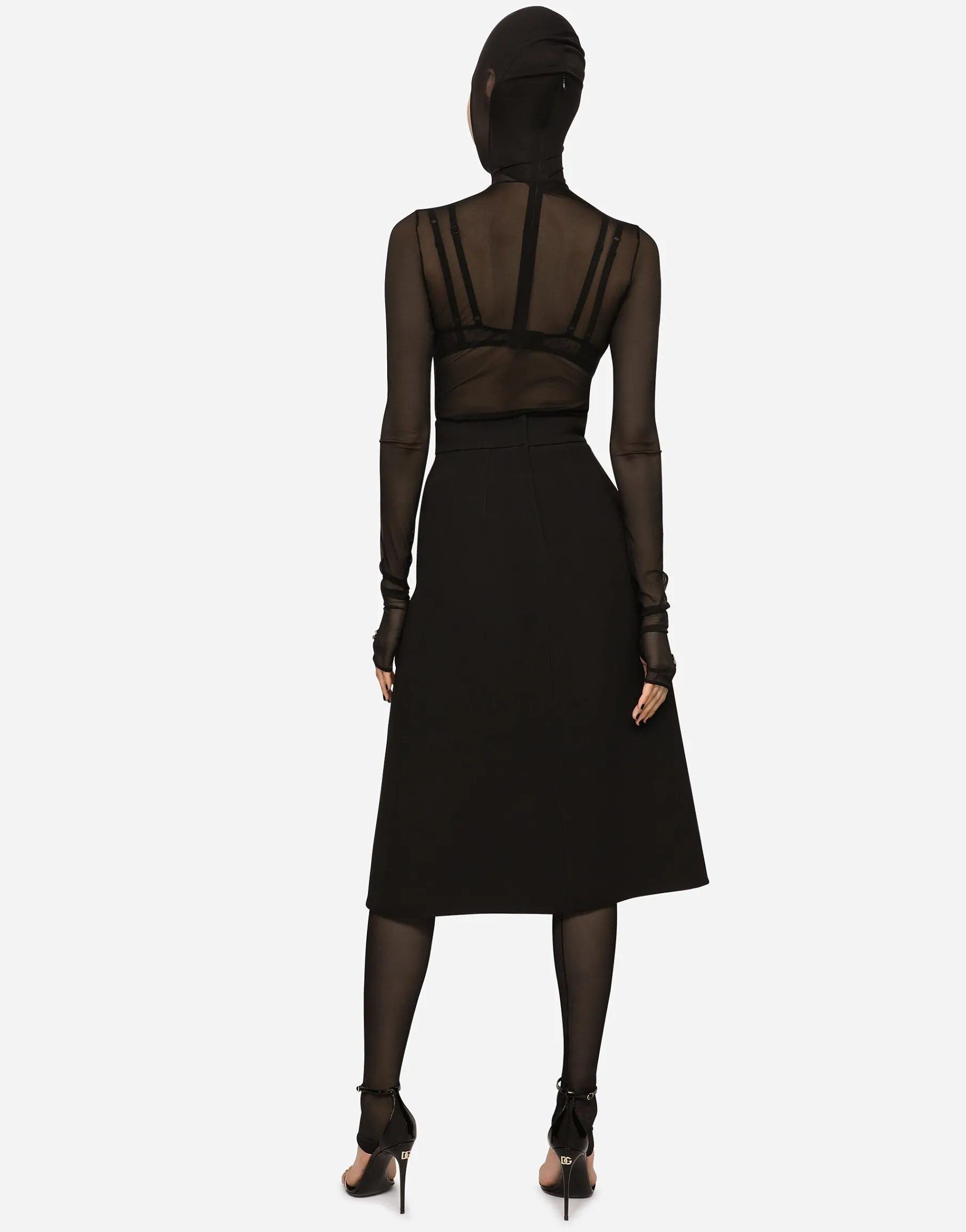 Technical crepe calf-length skirt with slit
