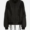 Technical fabric bomber jacket with laces and eyelets