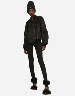 Technical fabric bomber jacket with laces and eyelets