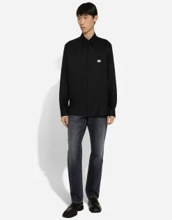 Technical fabric shirt with tag