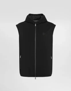 Technical fabric vest with hood