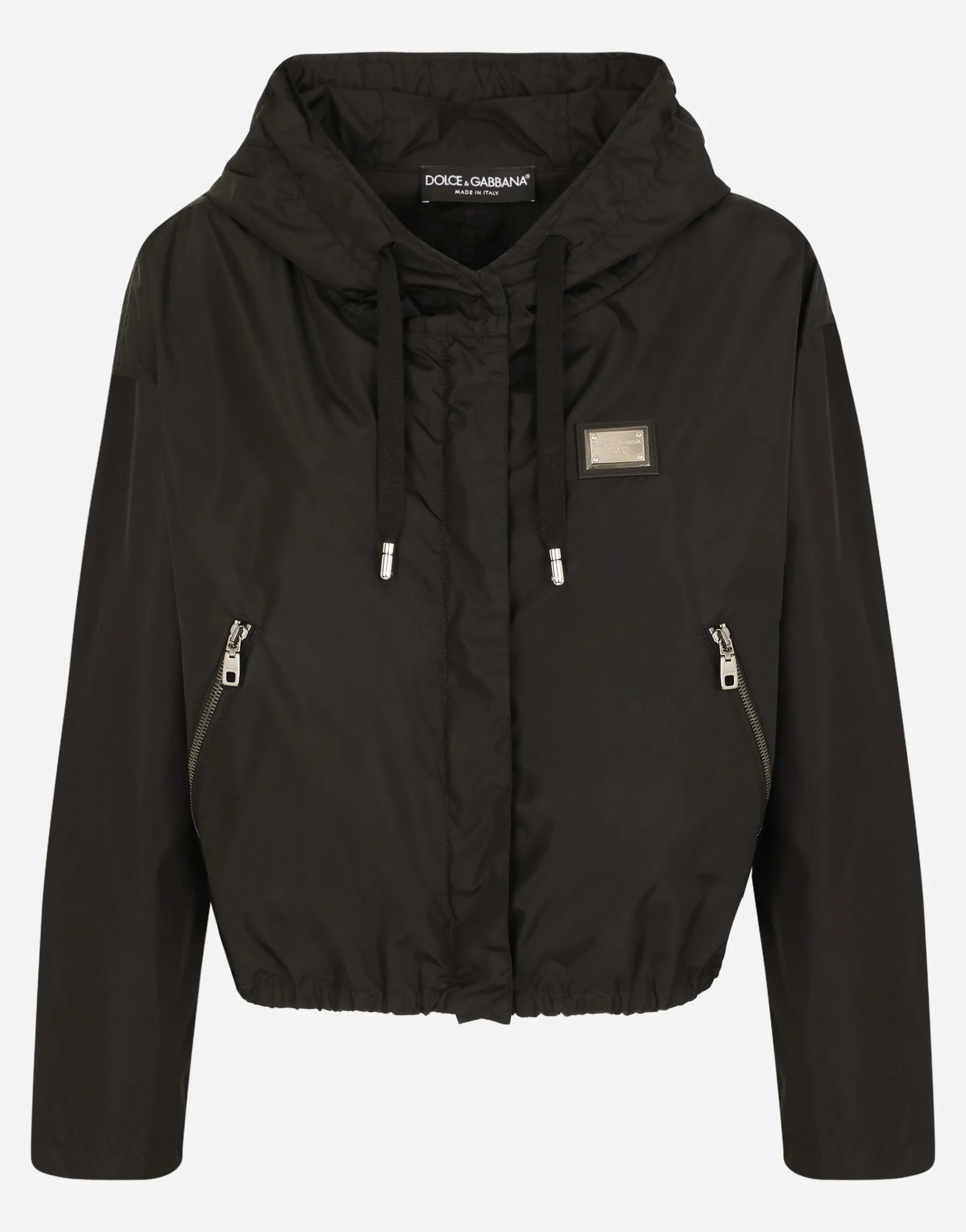 Technical fabric windbreaker with hood