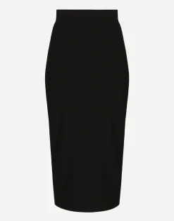 Technical jersey calf-length skirt