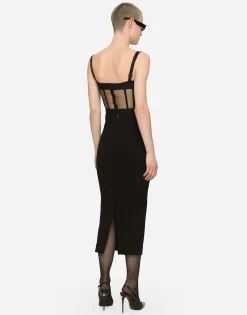 Technical jersey calf-length skirt