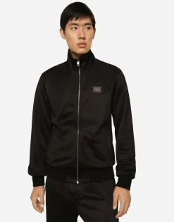 Technical jersey sweatshirt with branded tag