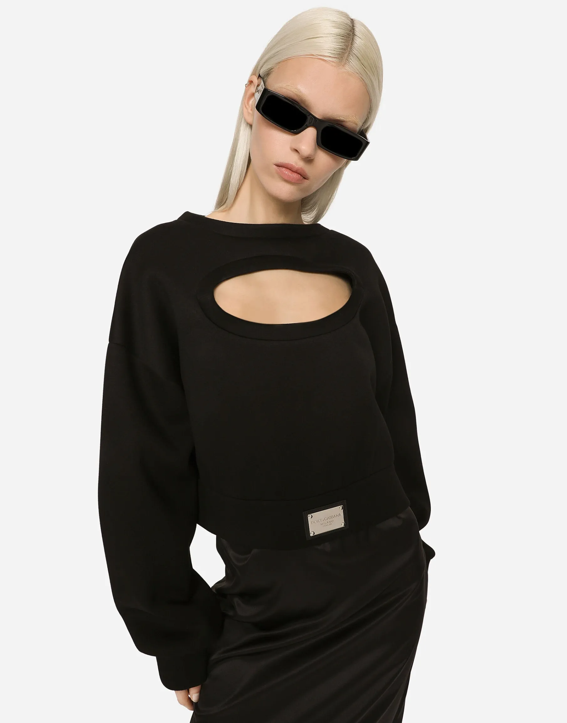 Technical jersey sweatshirt with cut-out and Dolce&Gabbana tag