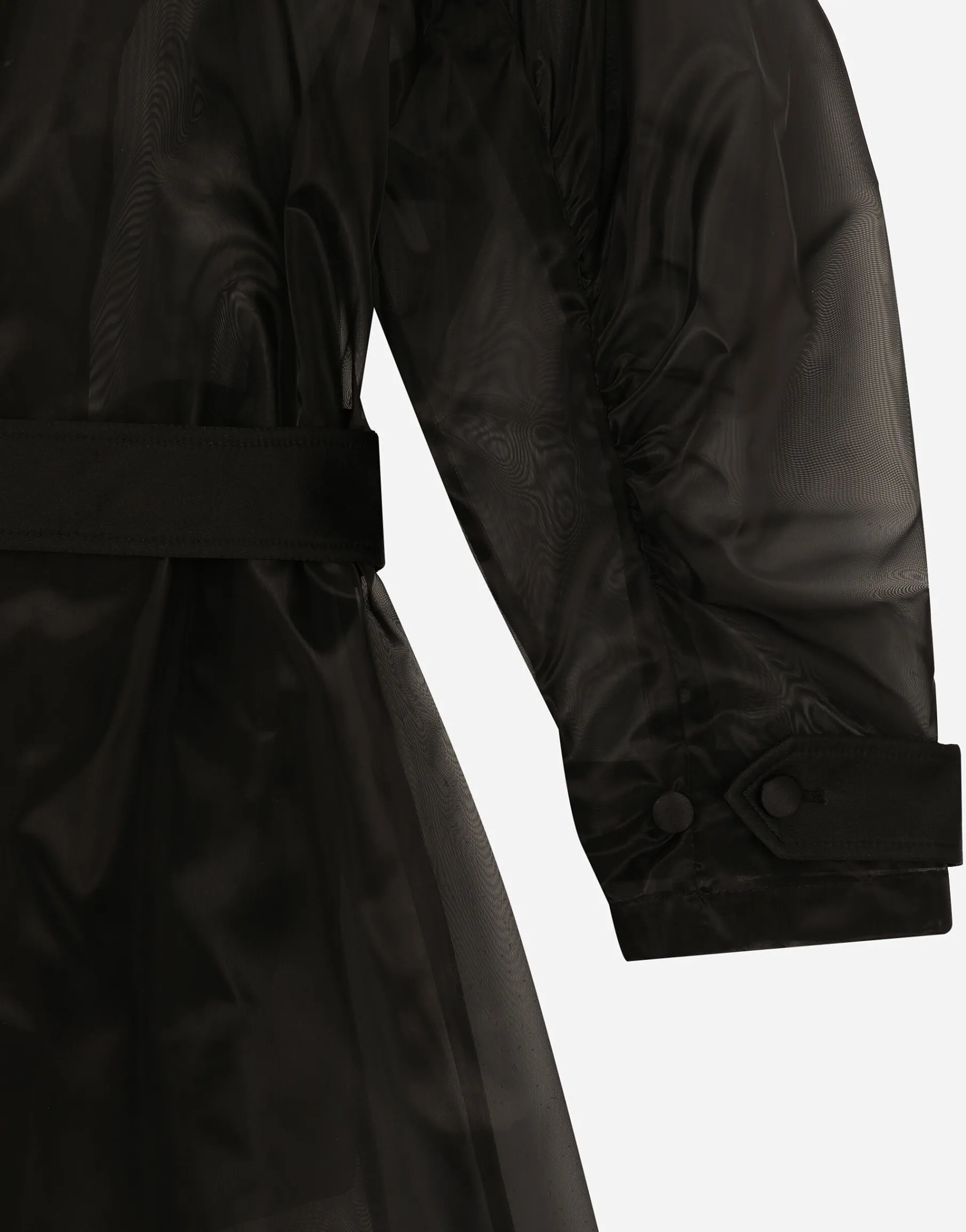 Technical organza trench coat with gathered sleeves