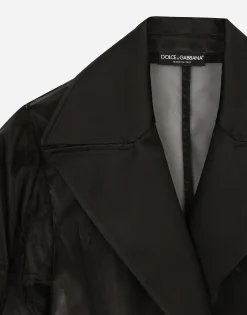 Technical organza trench coat with gathered sleeves