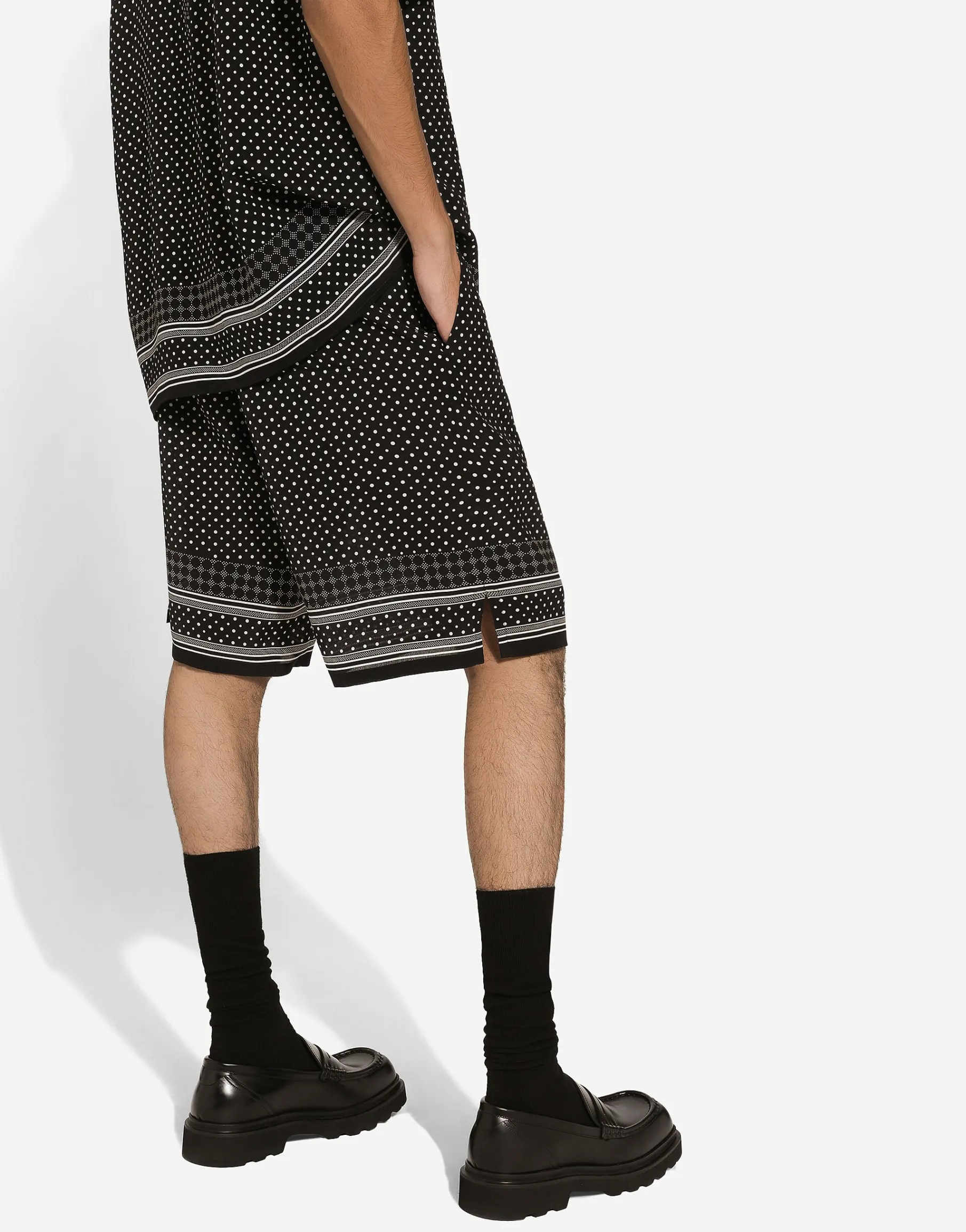 Tie-print silk jogging shorts