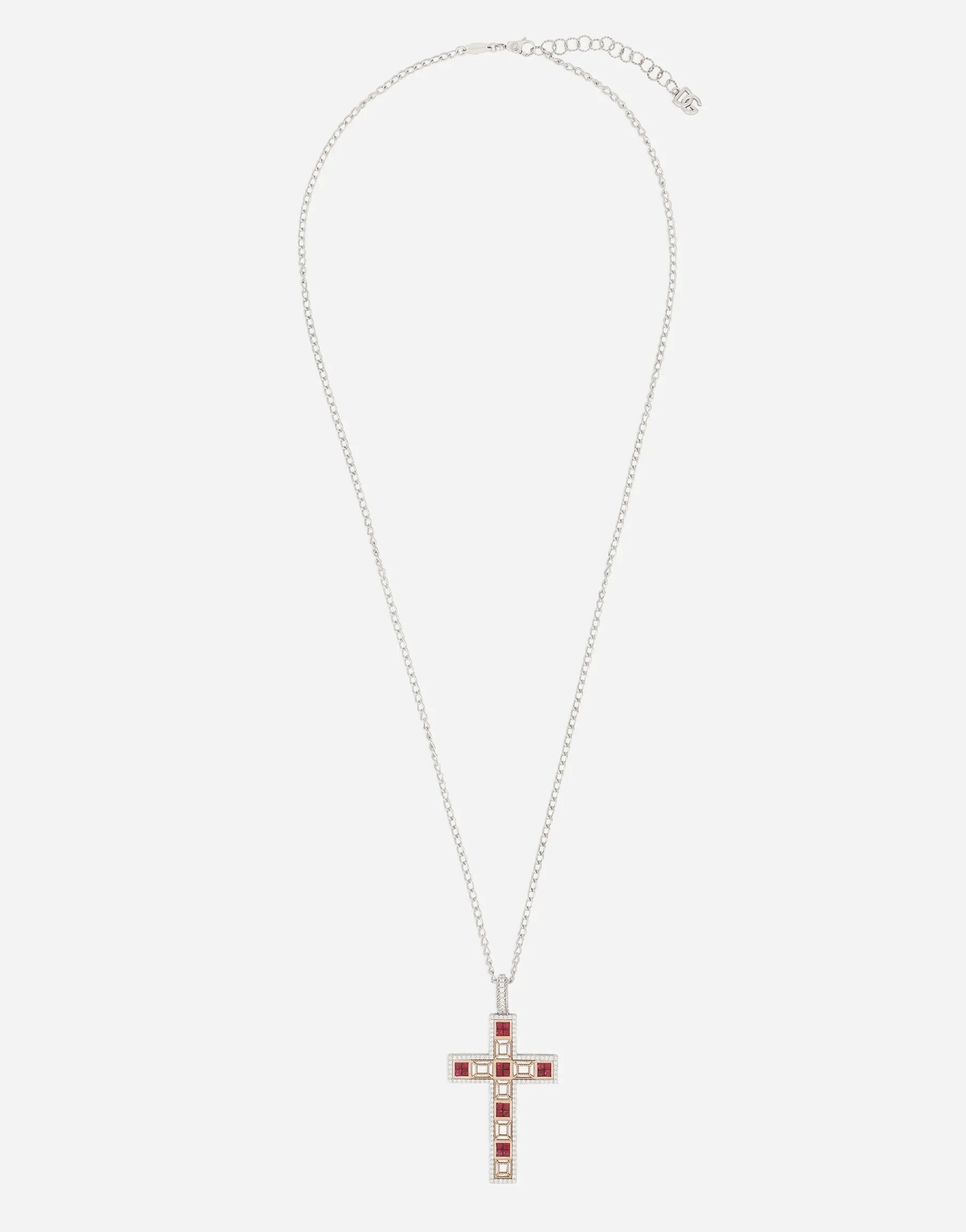 Tradition pendant in pink and white gold 18kt with rubies diamonds