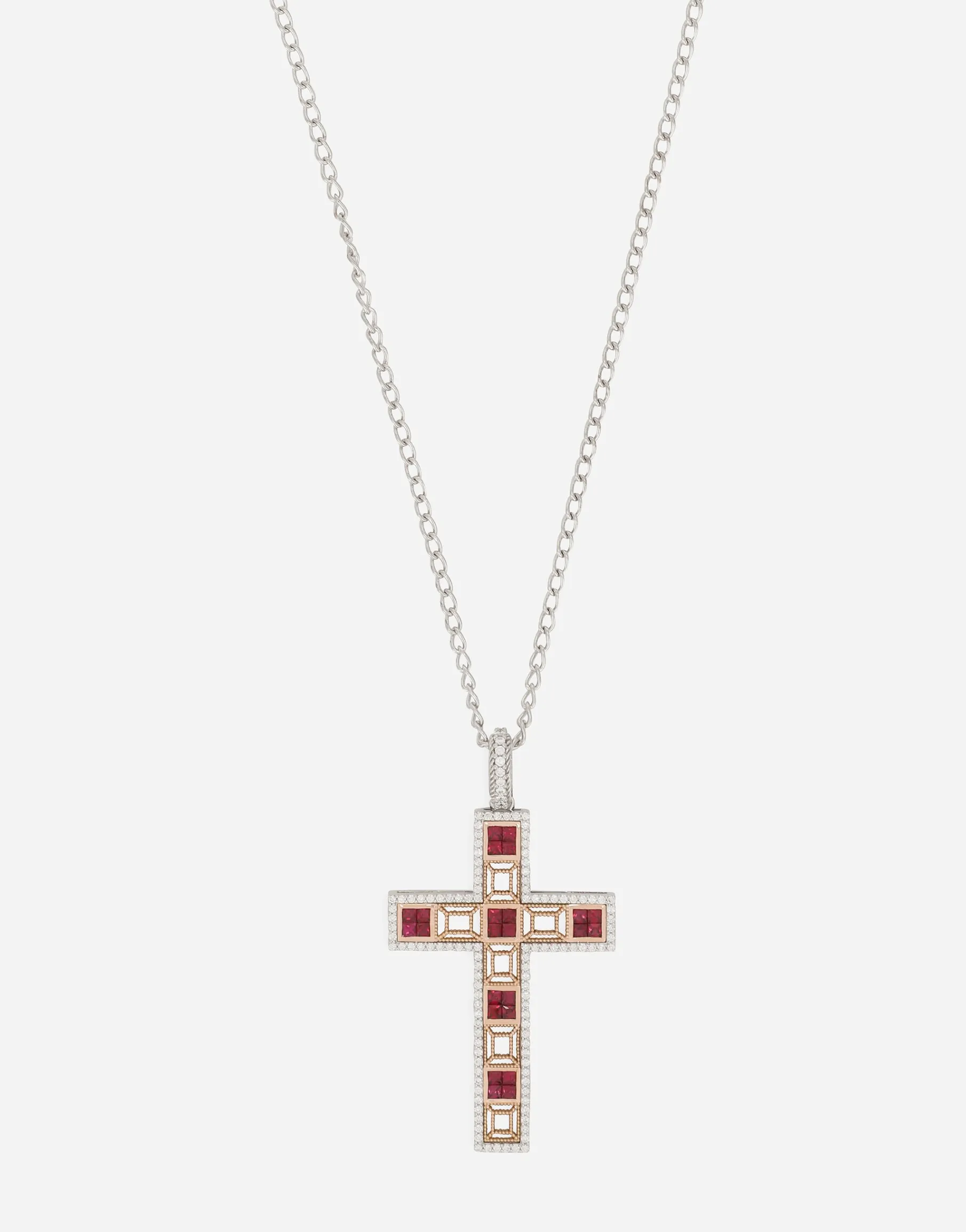 Tradition pendant in pink and white gold 18kt with rubies diamonds