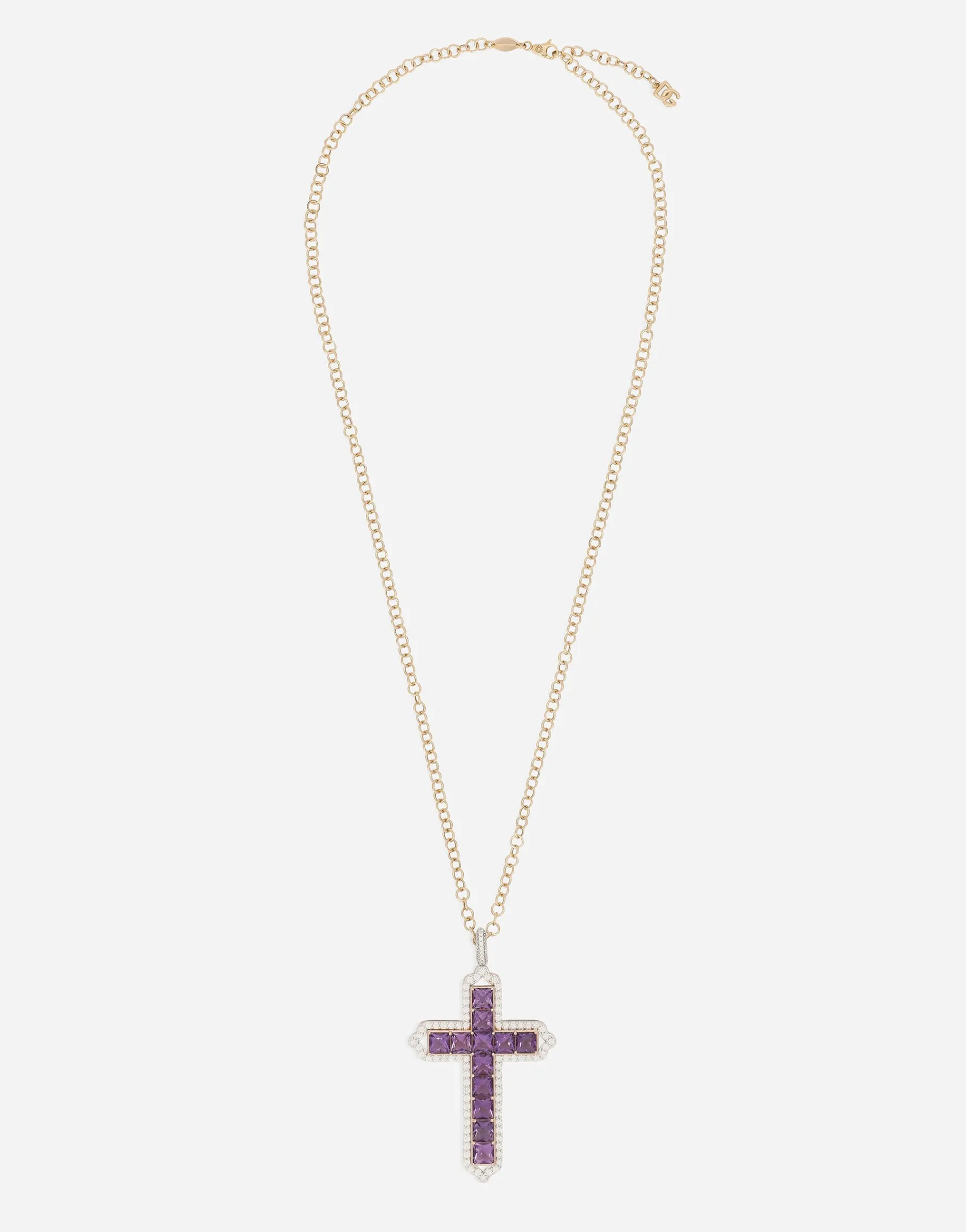 Tradition pendant in rose and white gold 18kt with amethystes and diamonds