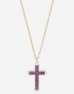 Tradition pendant in rose and white gold 18kt with amethystes and diamonds