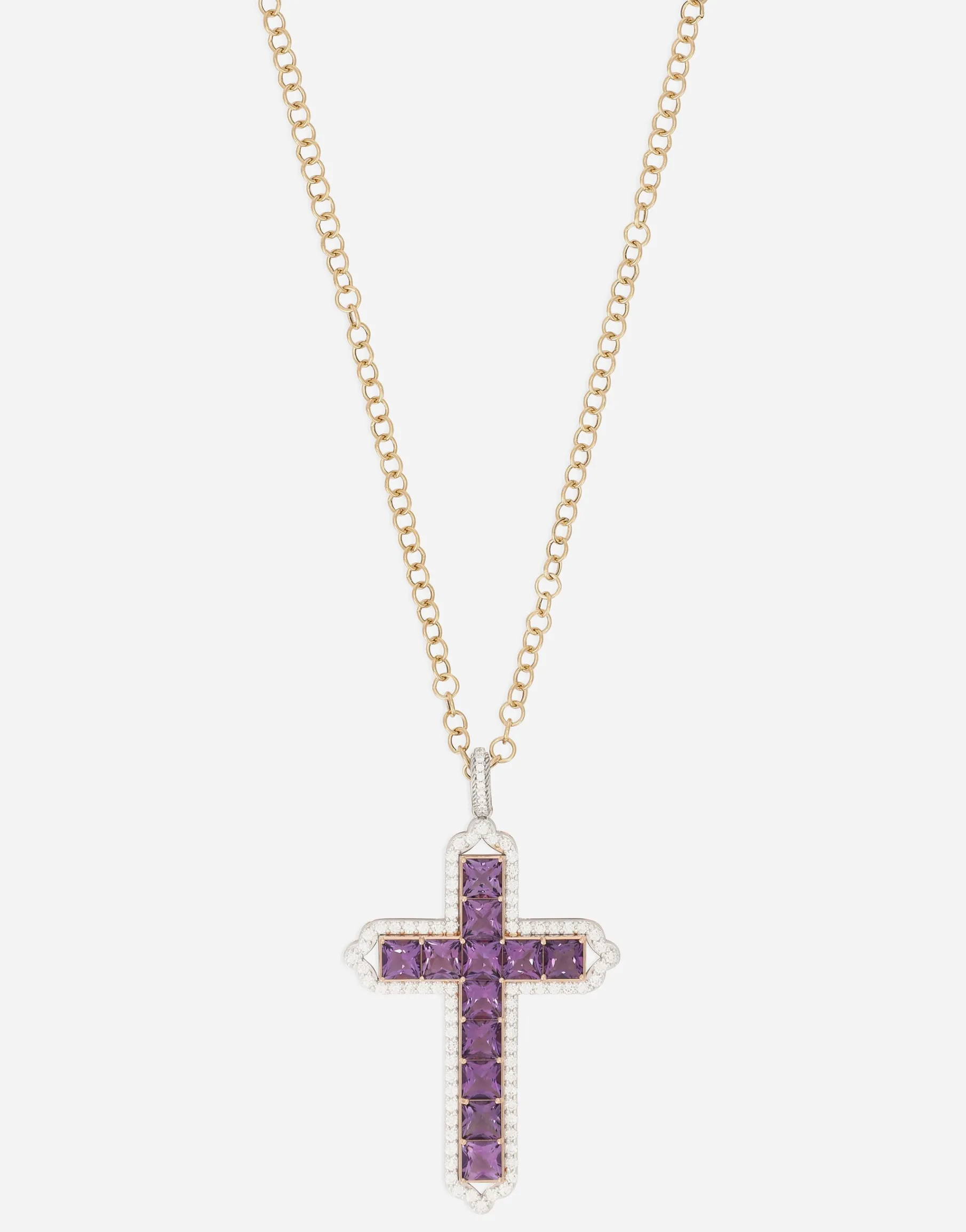 Tradition pendant in rose and white gold 18kt with amethystes and diamonds