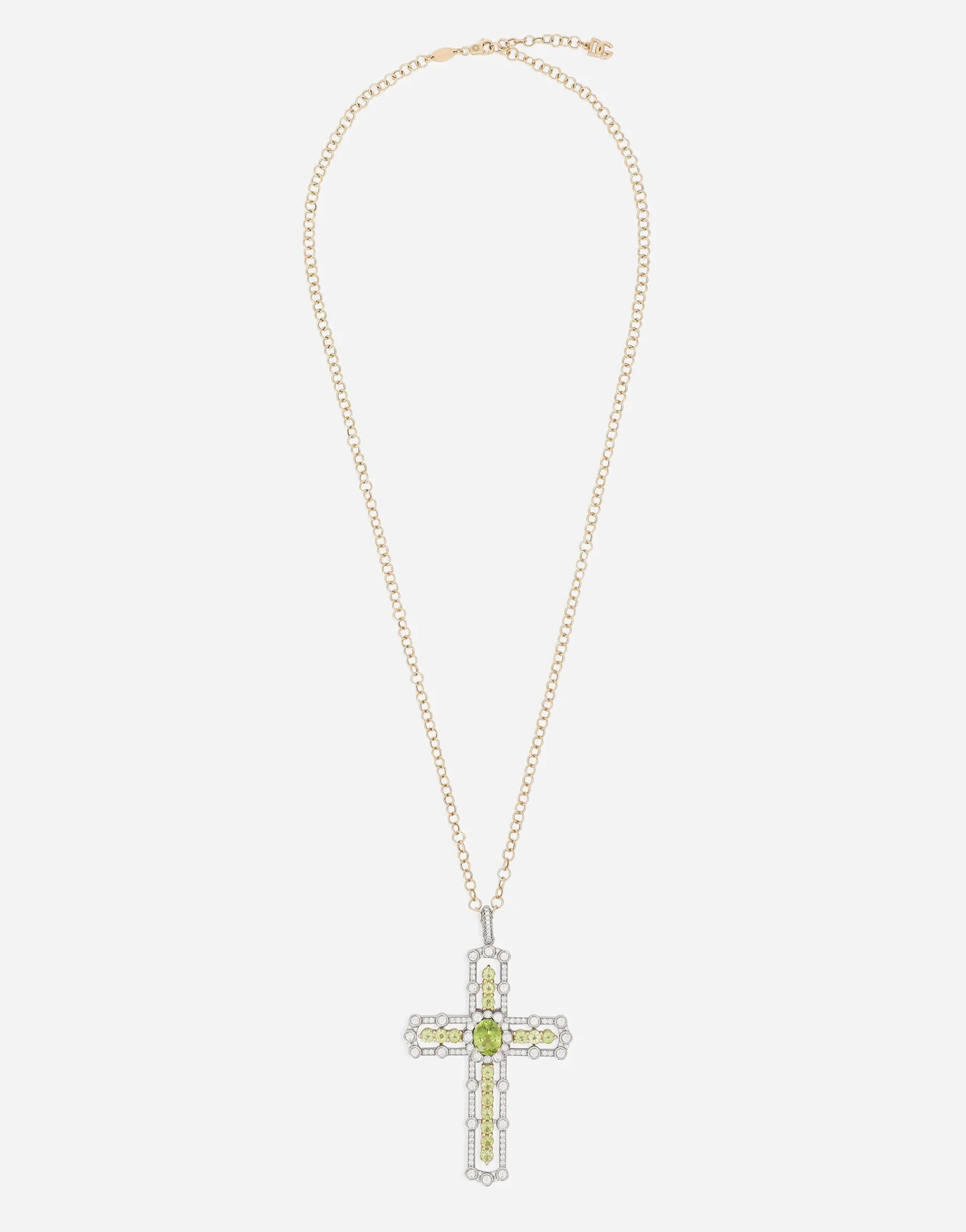 Tradition pendant in yellow and white gold 18kt with peridots and diamonds