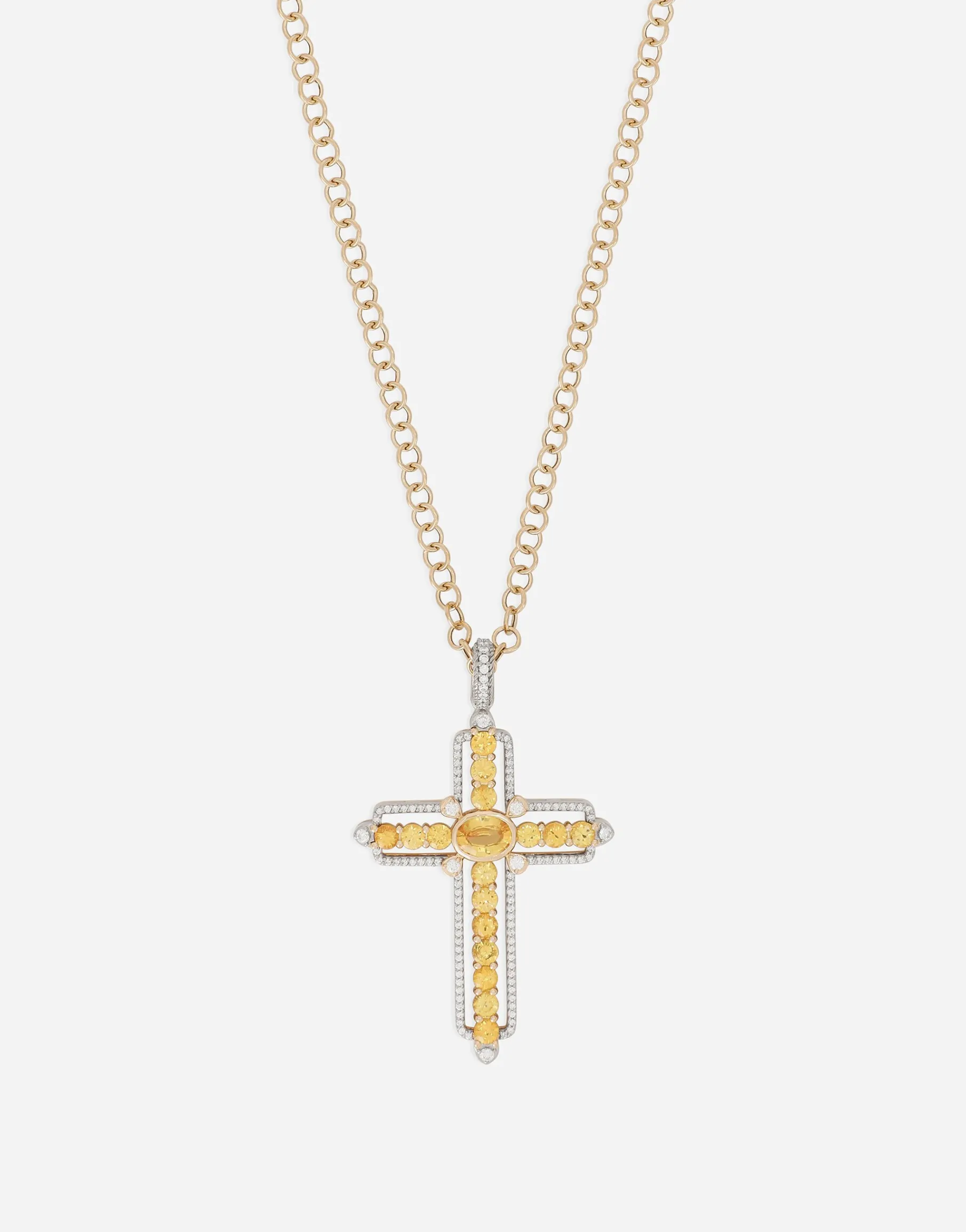 Tradition pendant in yellow and white gold 18Kt with yellow sapphires and diamonds
