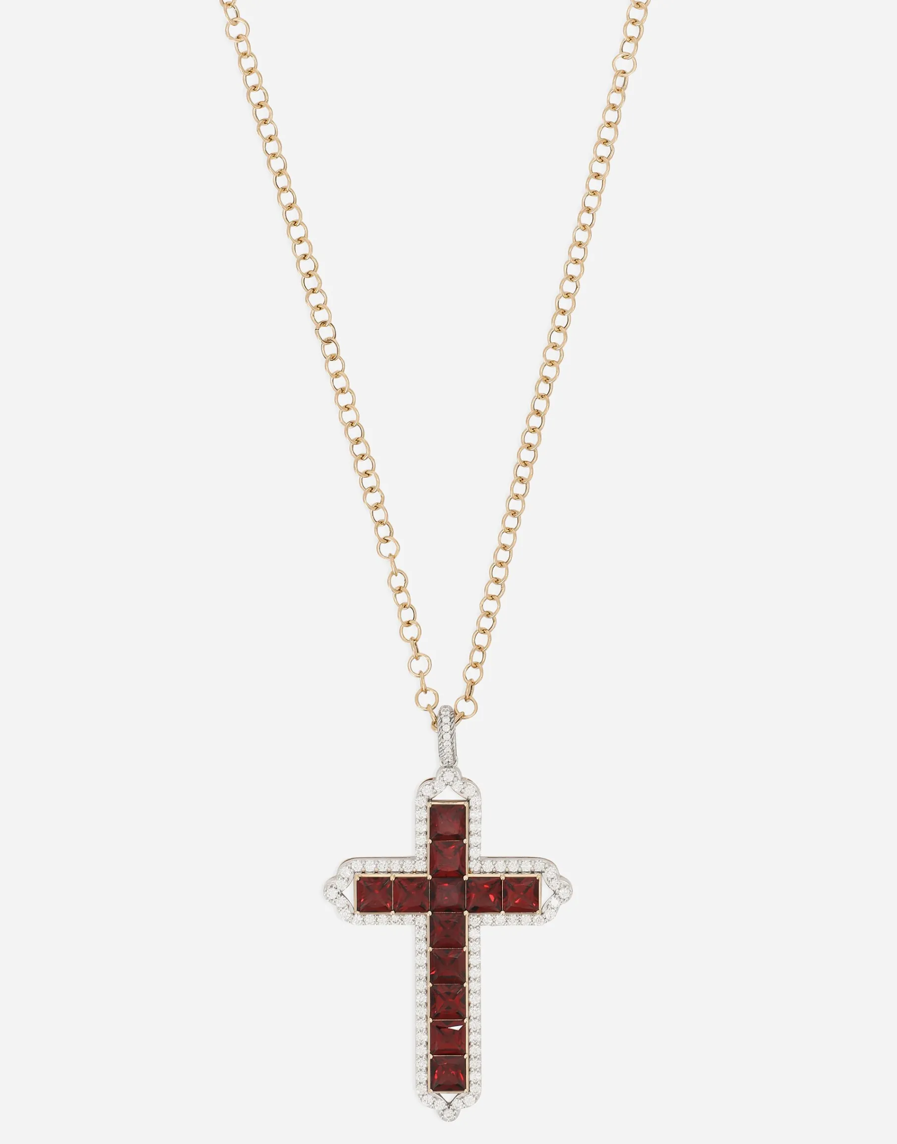 Tradition pendant in yellow and white gold 18Kt with rhodolite garnets and diamonds
