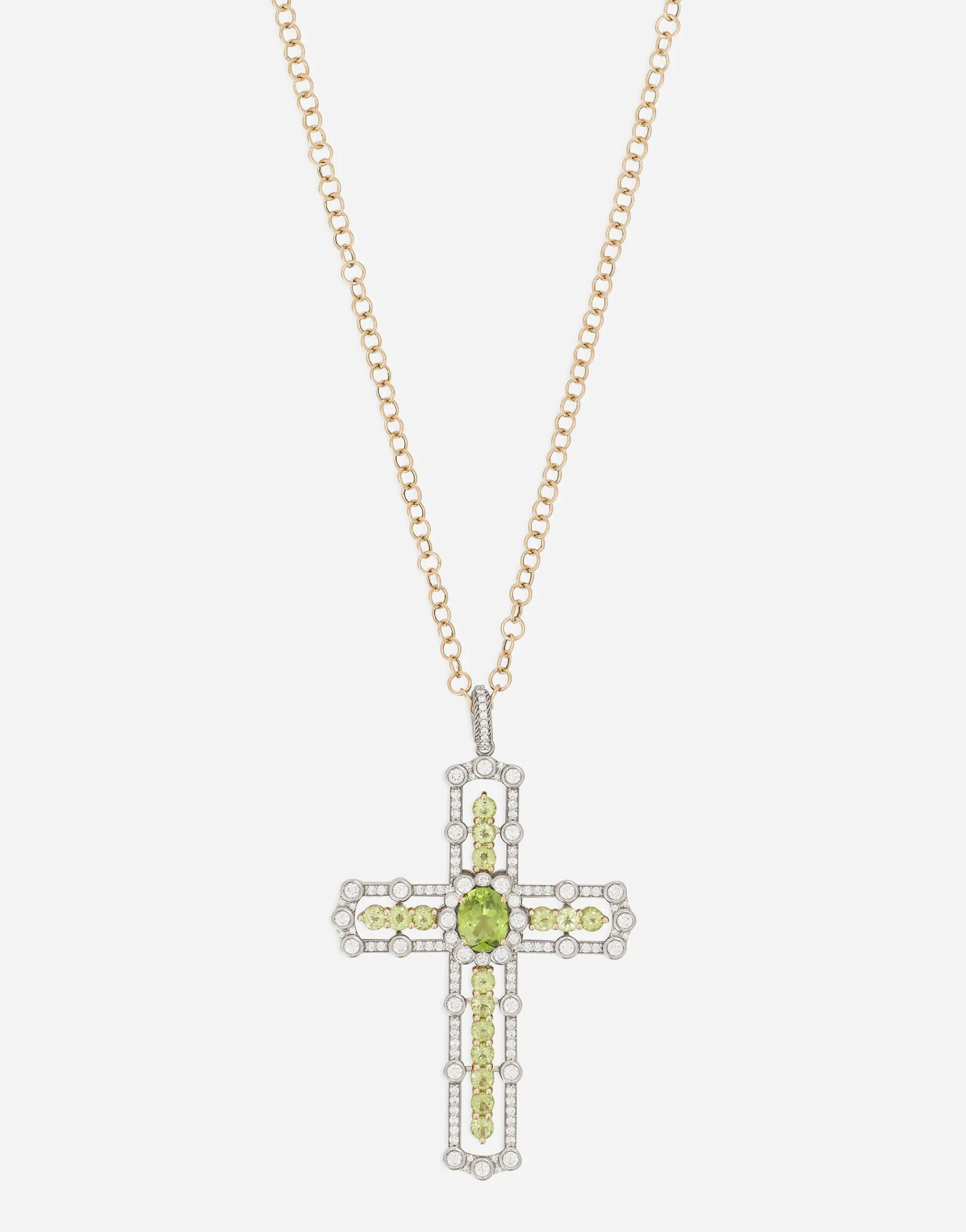 Tradition pendant in yellow and white gold 18kt with peridots and diamonds