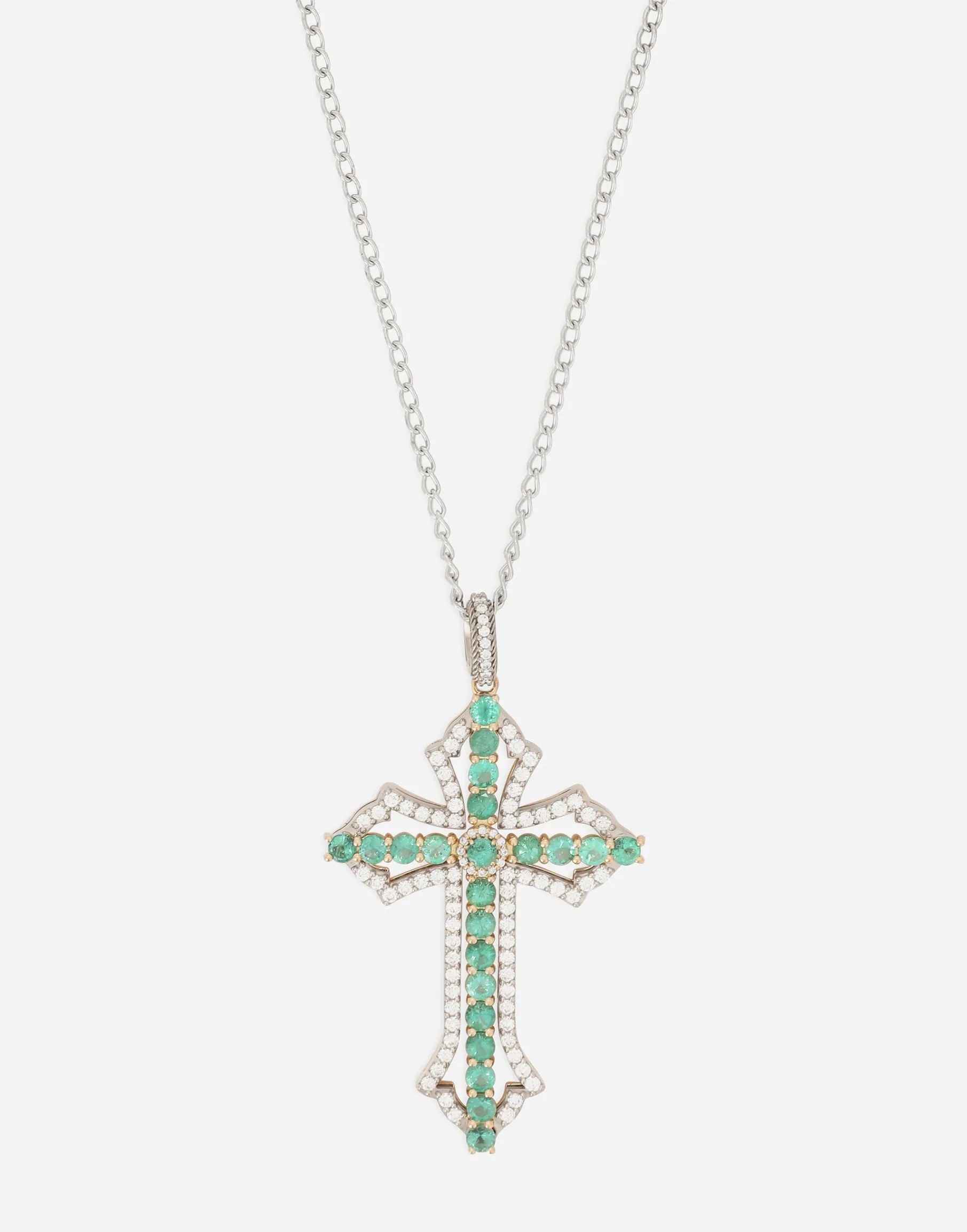 Tradition pendant in yellow and white gold 18kt with emeralds and diamonds