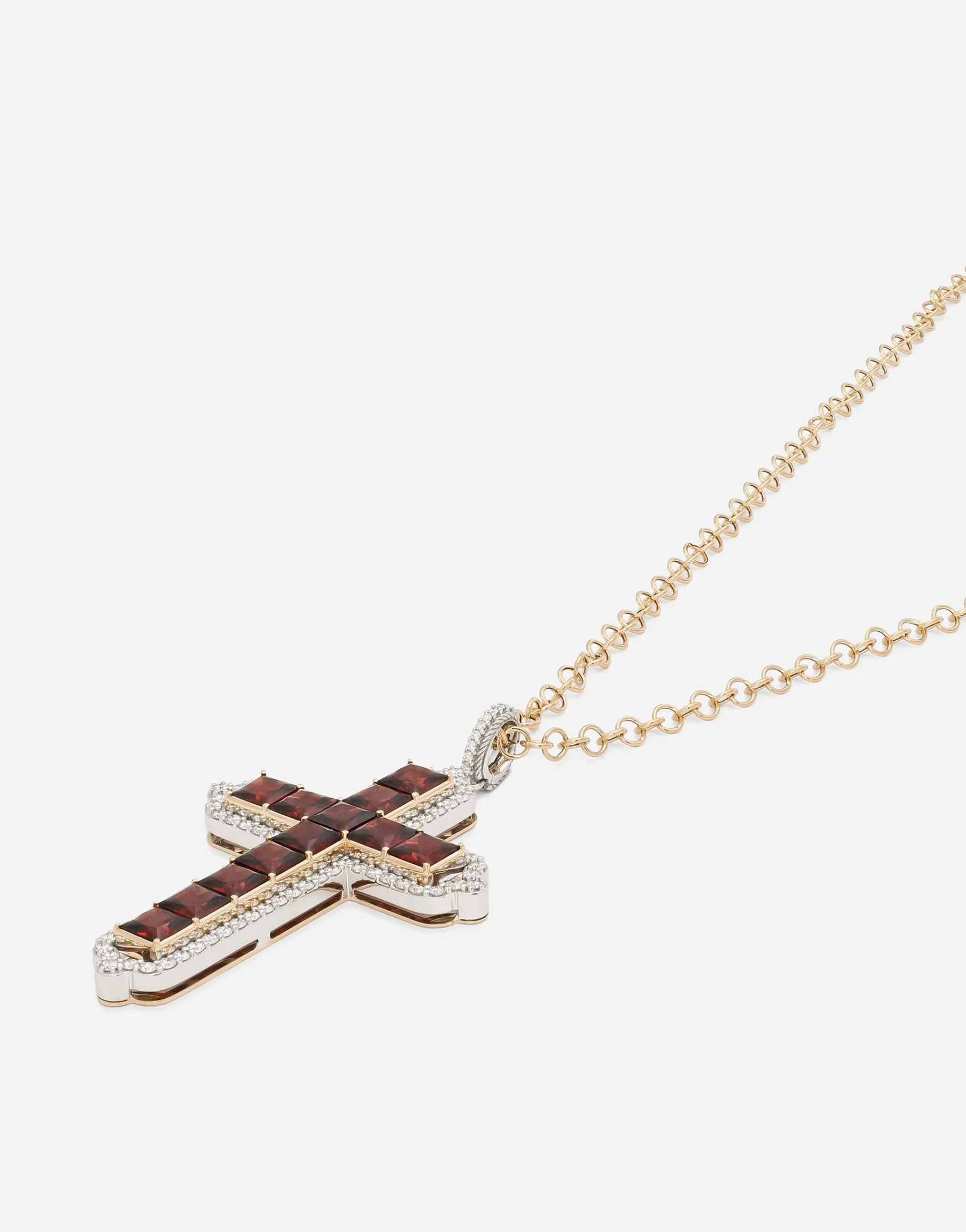Tradition pendant in yellow and white gold 18Kt with rhodolite garnets and diamonds