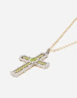 Tradition pendant in yellow and white gold 18kt with peridots and diamonds