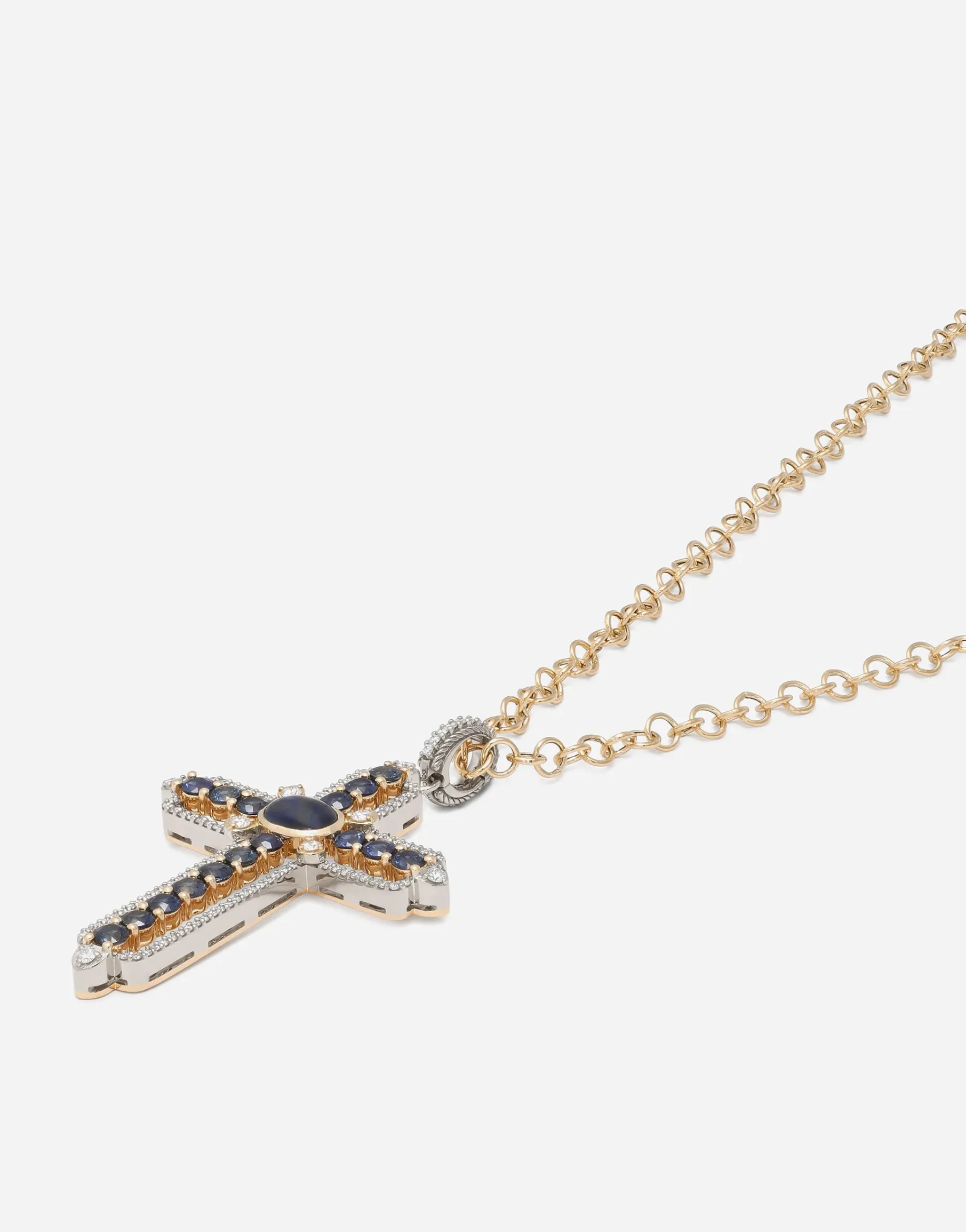Tradition pendant in yellow and white gold 18Kt with blue sapphires and diamonds