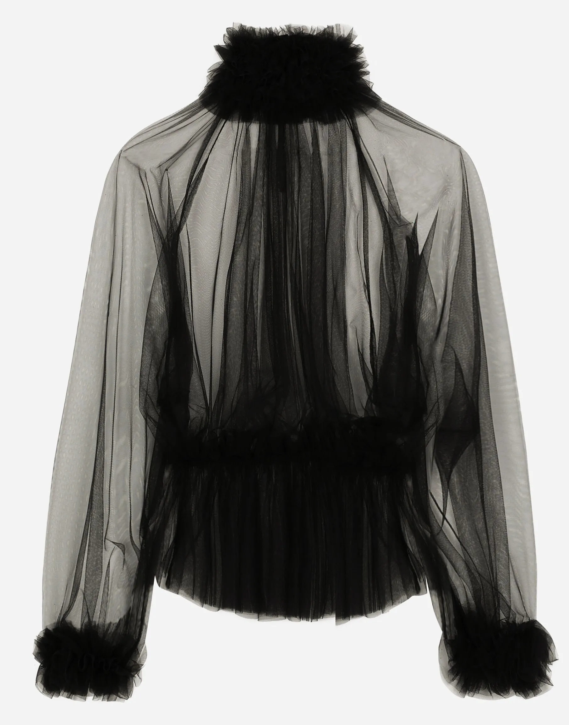 Tulle blouse with ruffles on the neck and cuffs
