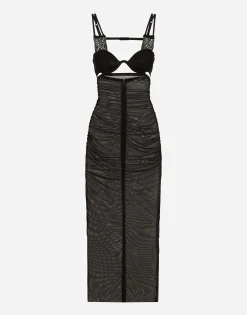 Tulle calf-length dress with corset details