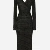 Tulle calf-length dress with draping and polka-dot print