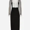 Tulle calf-length dress with organza shirt front