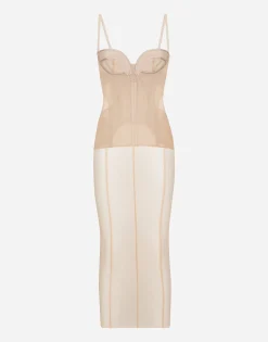 Tulle calf-length dress with corset details